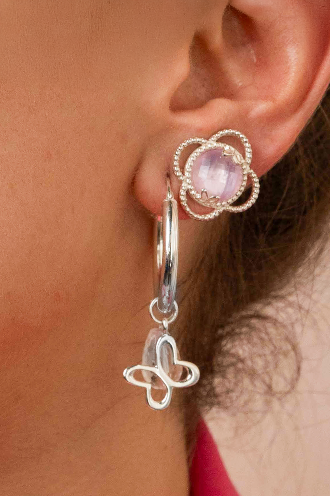 Arracadas Esenciales Mariposa Cuarzo Gota Cristal