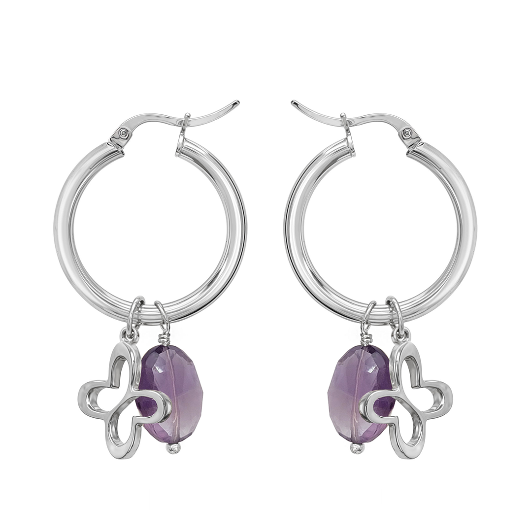 Arracadas Esenciales con Mariposa Amatista Facetada