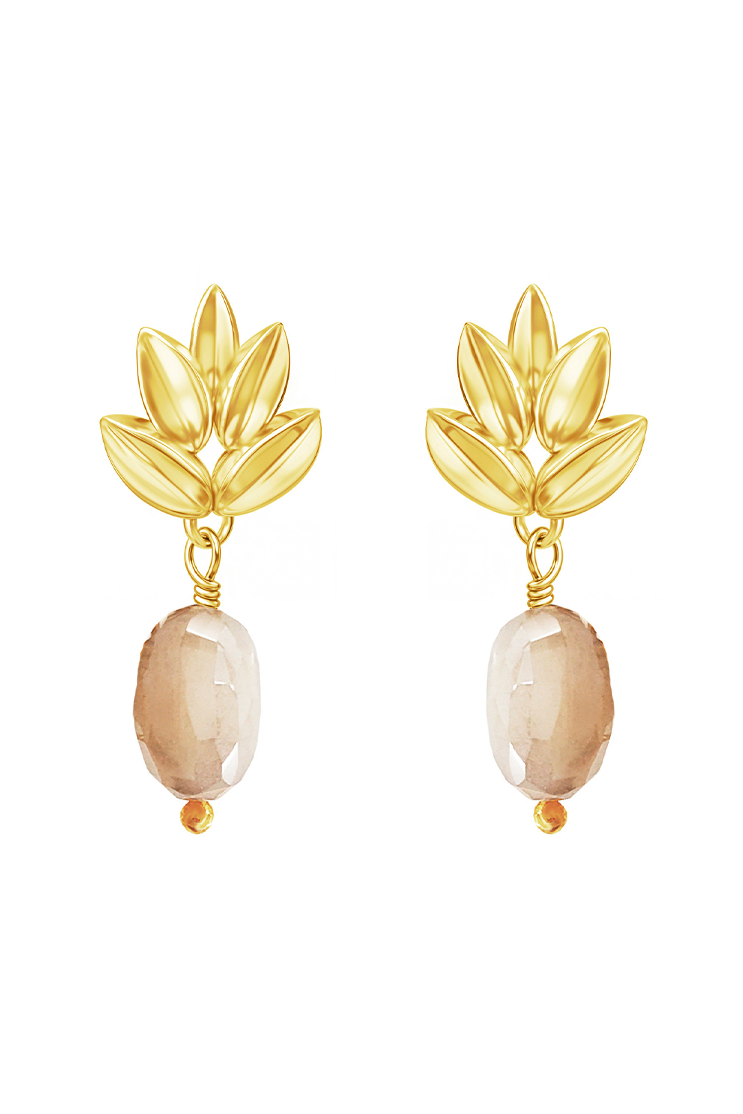 Broqueles Hojita Con Moonstone Blanca Dorado
