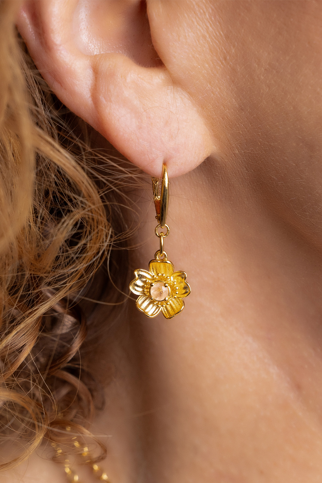 Aretes Plata 925 Florecer con Topacio Champange  Dorados