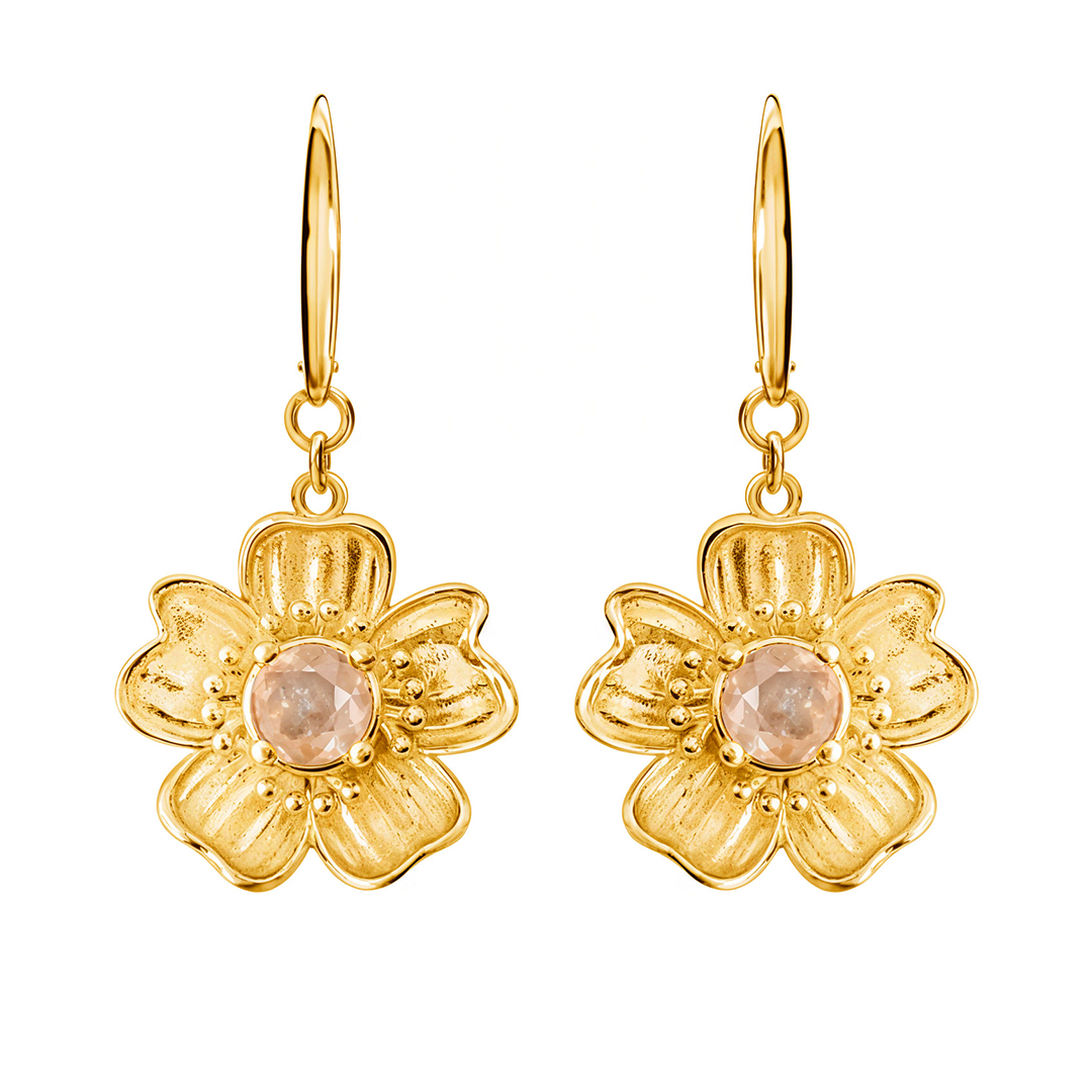 Aretes Plata 925 Florecer con Topacio Champange  Dorados - Tanya Moss
