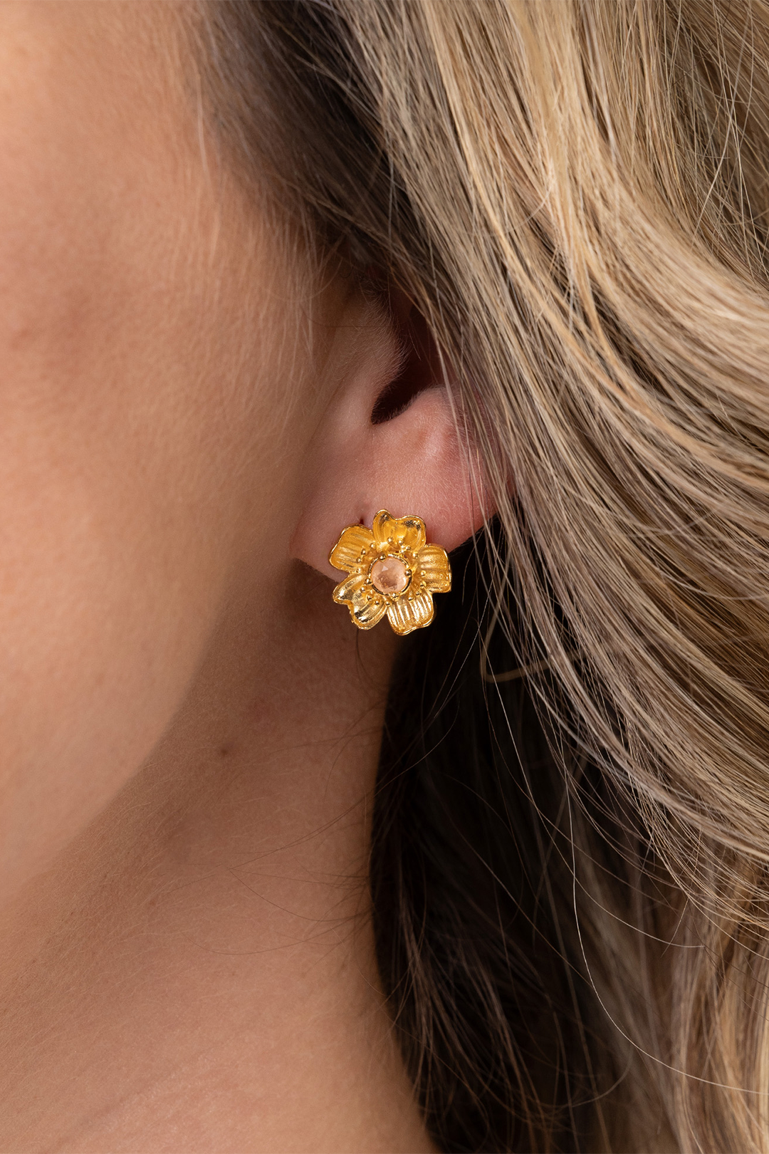 Broqueles Plata 925 Florecer Topacio Champange Dorados