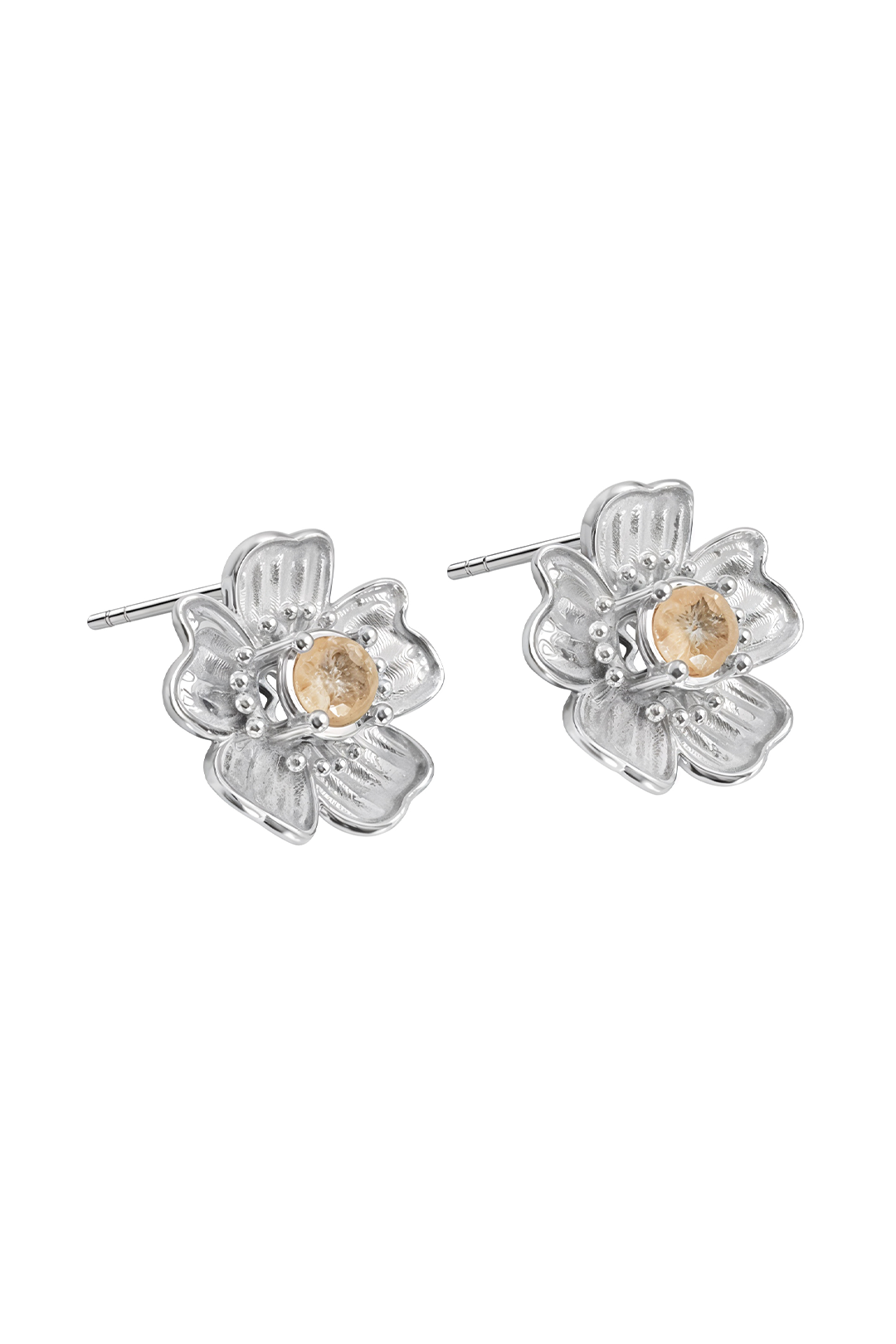 Broqueles Florecer Plata con Topacio Champange