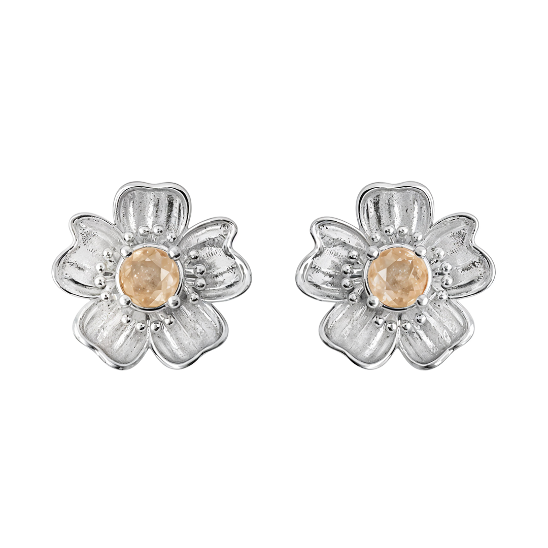 Broqueles Florecer Plata con Topacio Champange