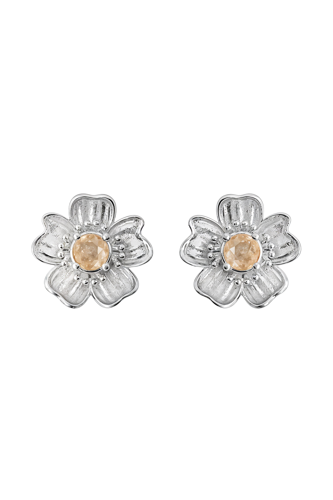 Broqueles Florecer Plata con Topacio Champange