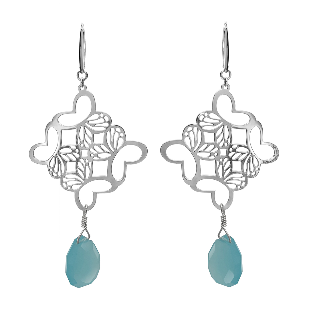 Aretes Plata 925 Rombo Monarca Con Calcedonia - Tanya Moss