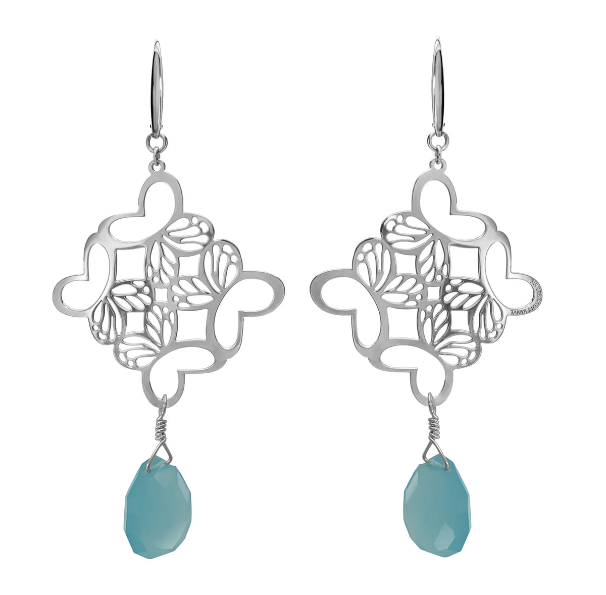 Aretes Rombo Monarca Plata Con Calcedonia