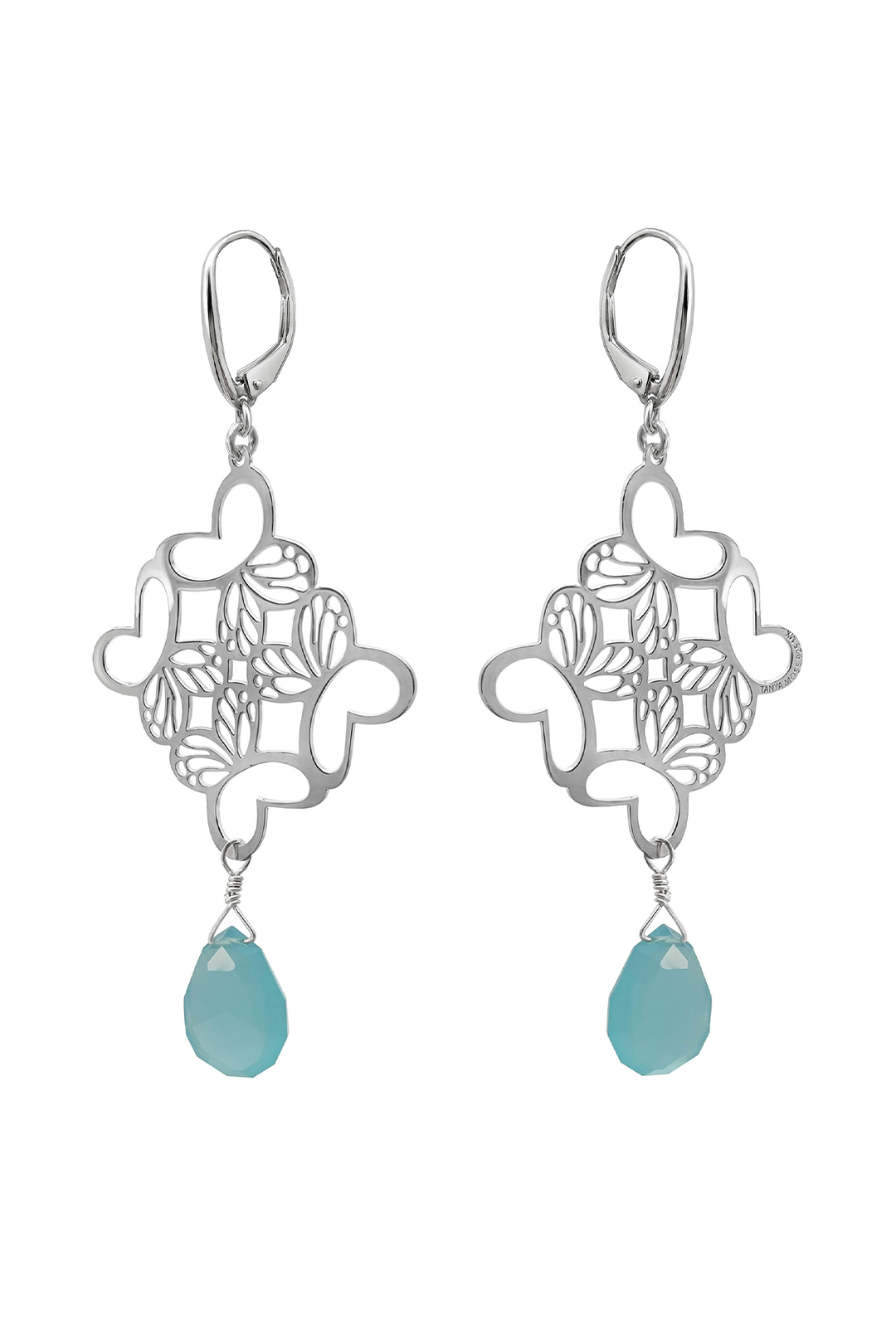 Aretes Plata 925 Rombo Monarca Con Calcedonia - Tanya Moss