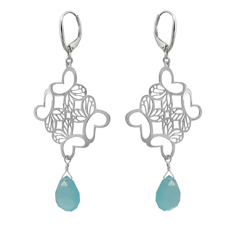 Aretes Rombo Monarca Plata Con Calcedonia
