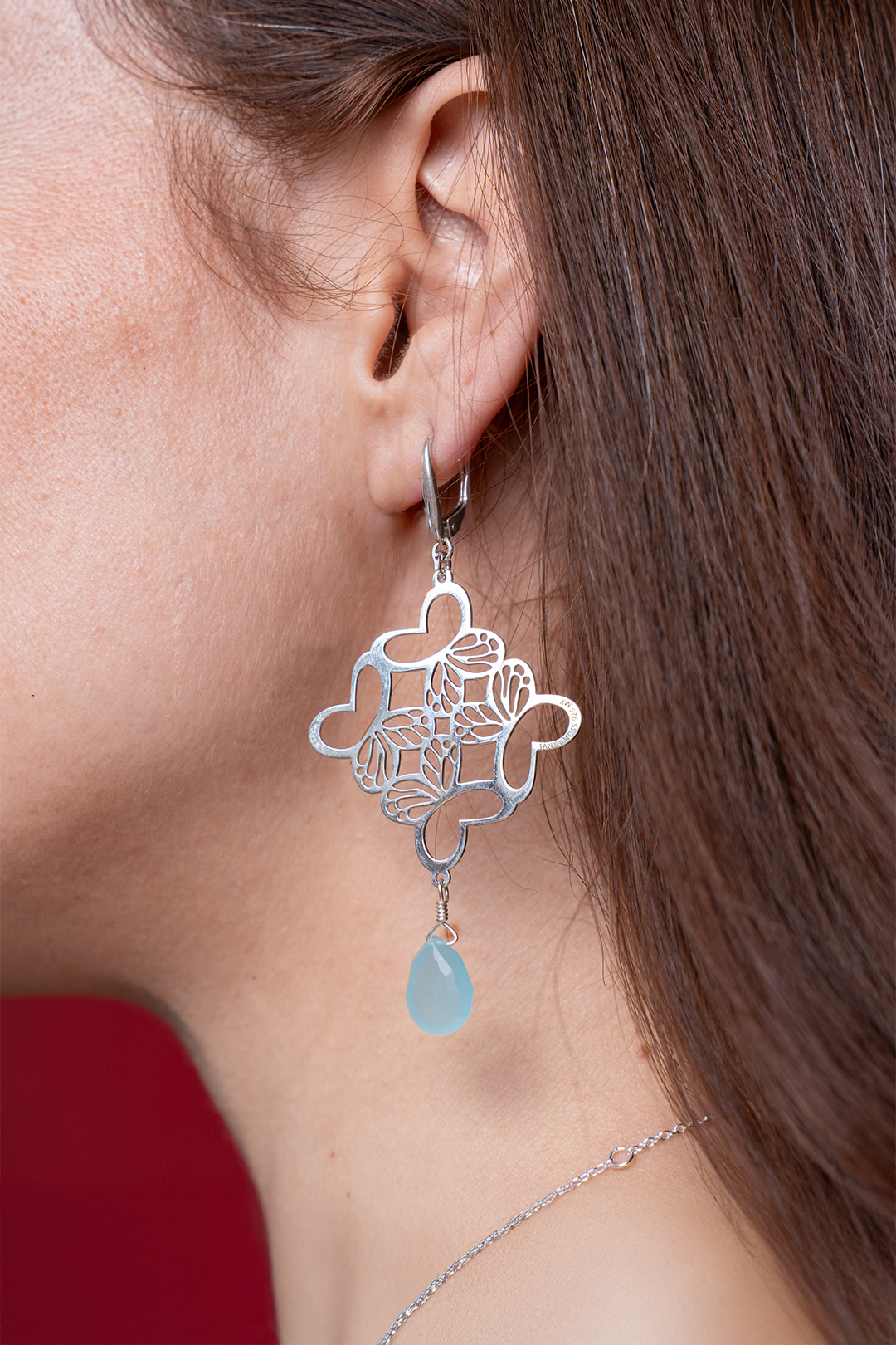 Aretes Plata 925 Rombo Monarca Con Calcedonia - Tanya Moss