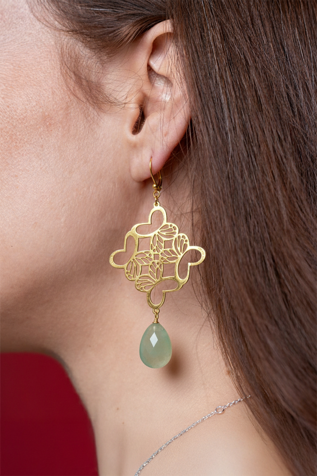 Aretes Plata 925 Rombo Monarca Con Aventurina Dorados