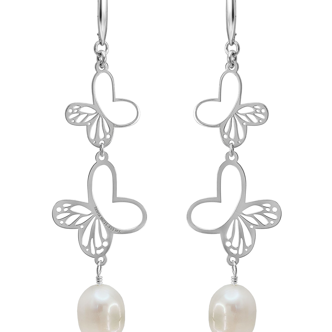 Aretes Plata 925 Dos Monarcas Plata Con Perla