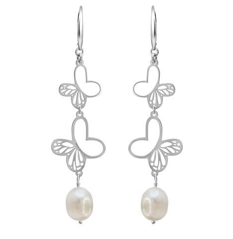 Aretes Dos Monarcas Plata Con Perla
