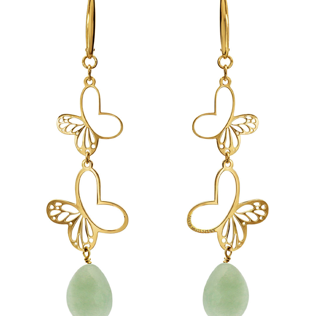 Aretes Plata 925 Dos Monarcas Con Venturina Dorados - Tanya Moss