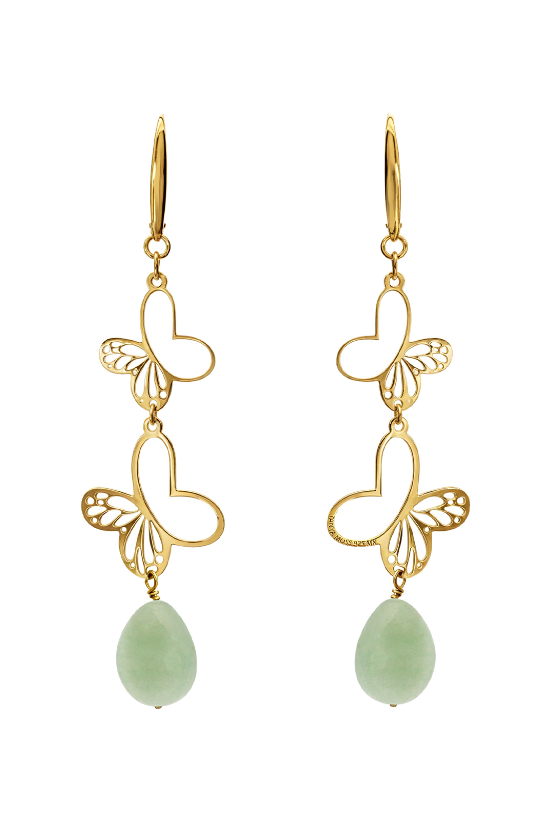 Aretes Plata 925 Dos Monarcas Con Venturina Dorados - Tanya Moss