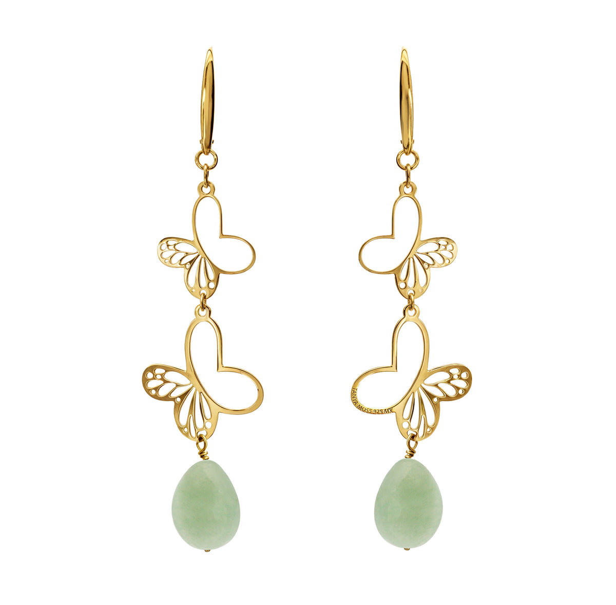 Aretes Dos Monarcas Con Baño de Oro 14K Con Venturina