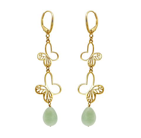 Aretes Dos Monarcas Con Baño de Oro 14K Con Venturina