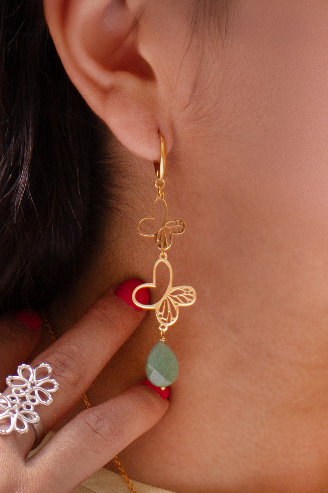 Aretes Plata 925 Dos Monarcas Con Venturina Dorados - Tanya Moss