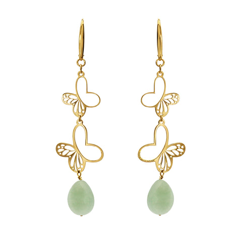 Aretes Dos Monarcas Con Baño de Oro 14K Con Venturina
