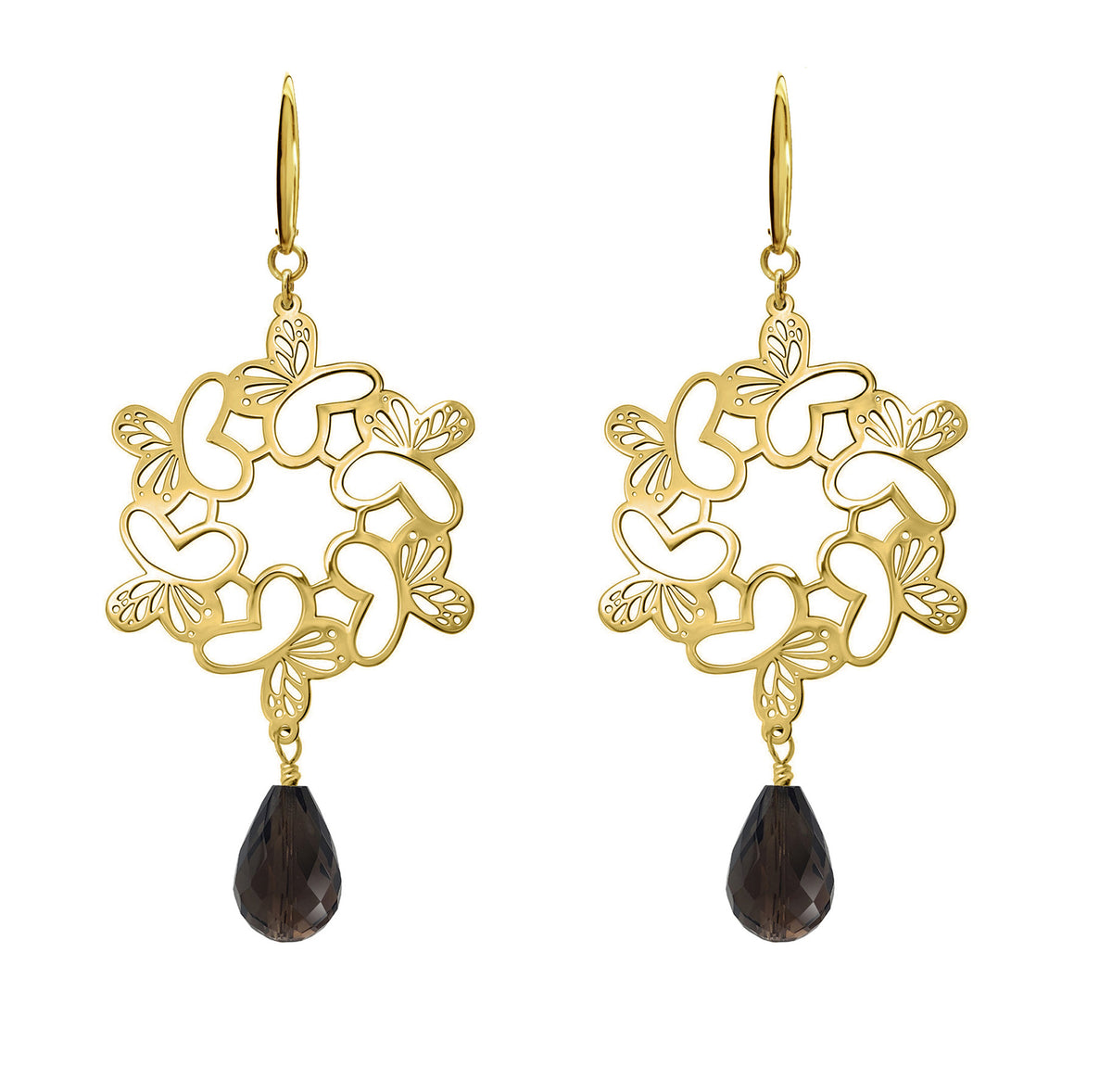 Aretes Circulo Monarca Con Baño De Oro De 14k Con Cuarzo Ahumado