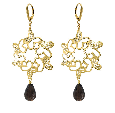 Aretes Circulo Monarca Con Baño De Oro De 14k Con Cuarzo Ahumado