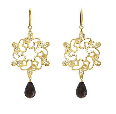 Aretes Circulo Monarca Con Baño De Oro De 14k Con Cuarzo Ahumado