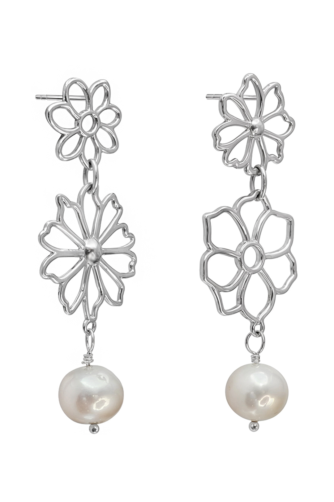 Aretes Plata 925 Dalia Doble con Perla - Tanya Moss