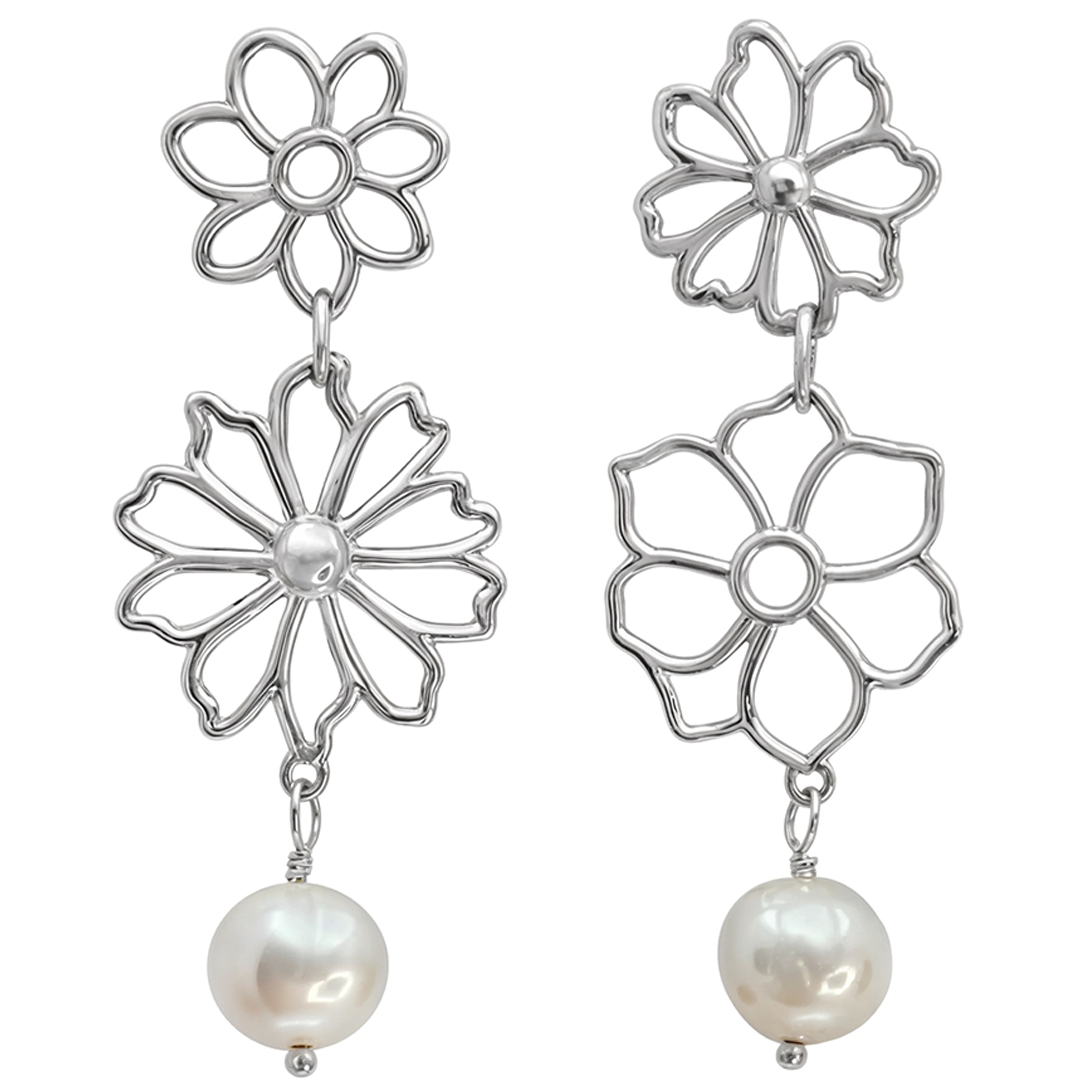 Aretes Plata 925 Dalia Doble con Perla - Tanya Moss