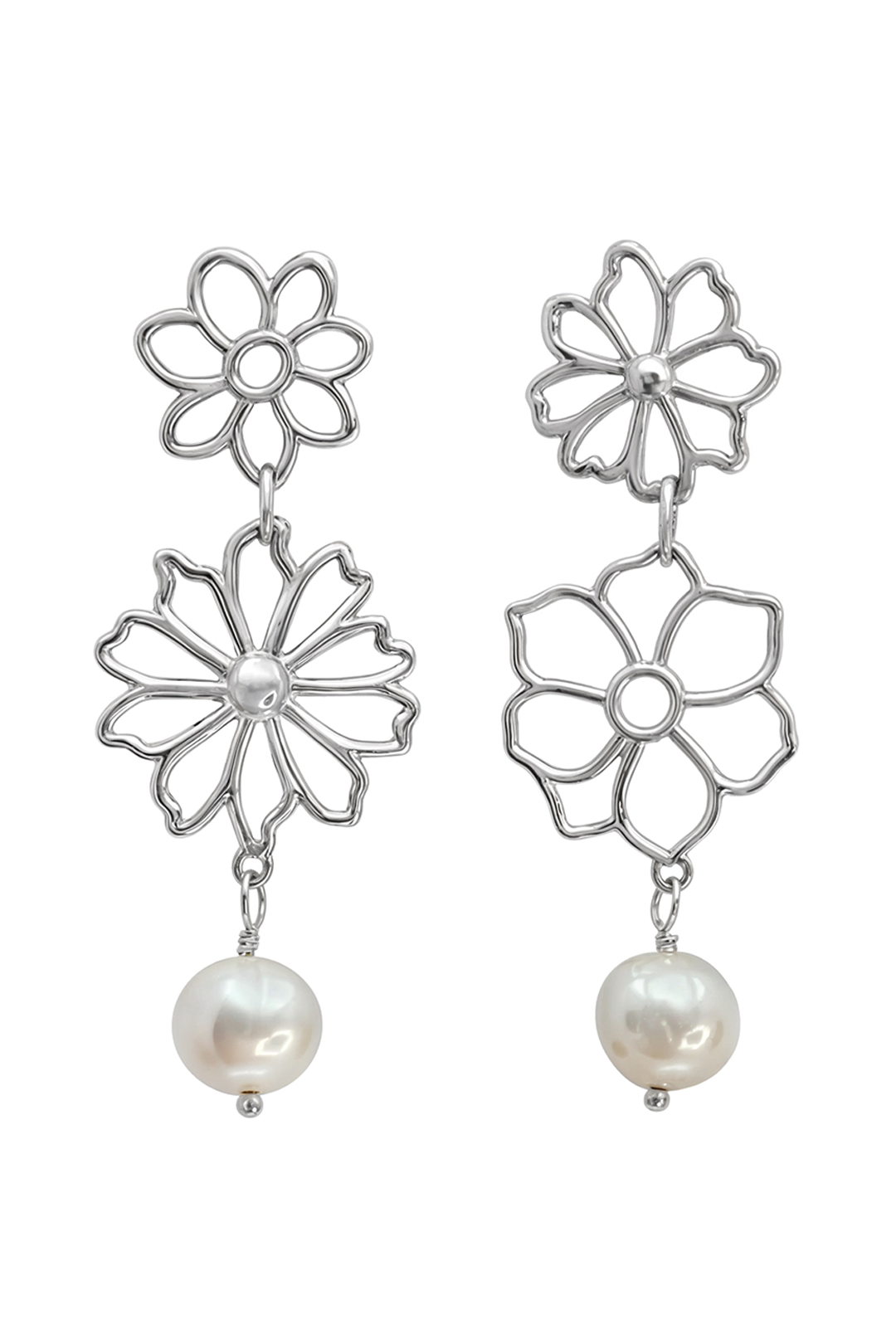 Aretes Plata 925 Dalia Doble con Perla