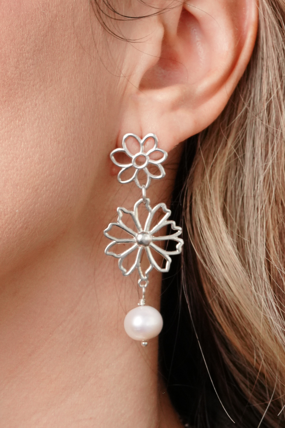 Aretes Plata 925 Dalia Doble con Perla - Tanya Moss