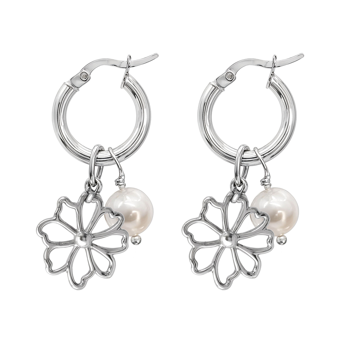 Arracadas Plata 925 Dalia Flor y Perla - Tanya Moss