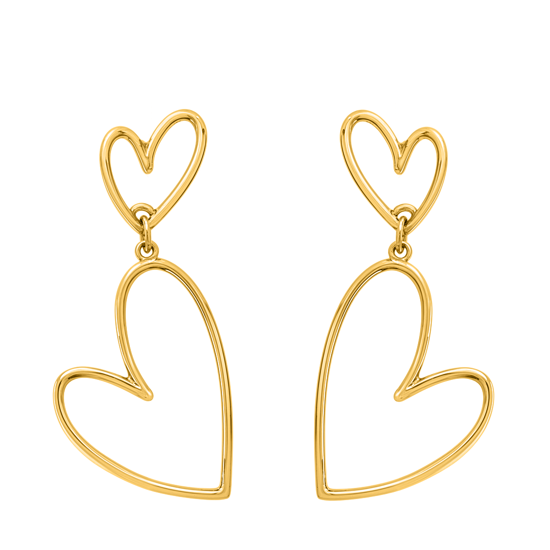 Aretes 2 Corazones Latidos Baño De Oro - Tanya Moss