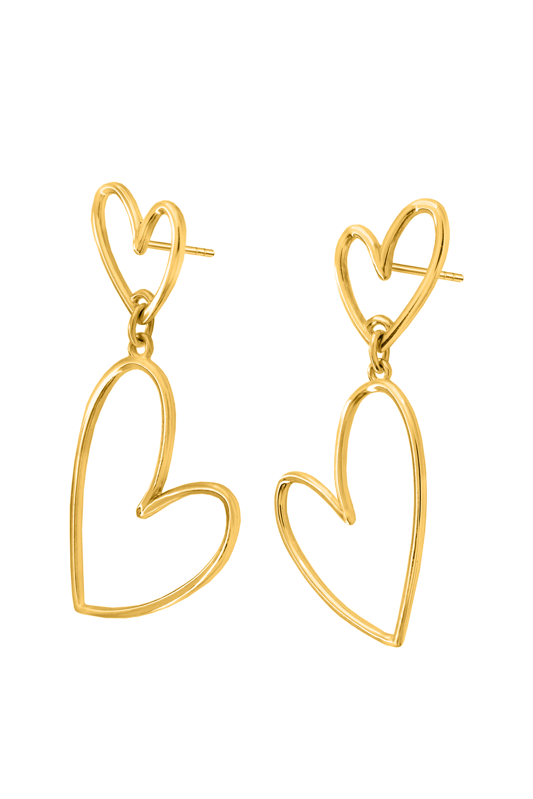 Aretes 2 Corazones Latidos Baño De Oro