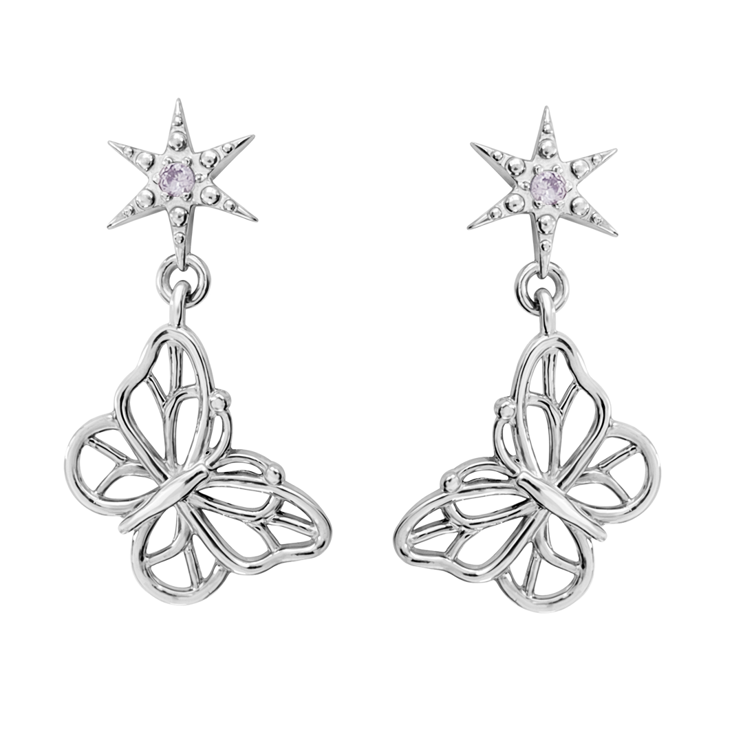 Aretes Plata 925 MIA Mariposa Y Estrella con Circonias