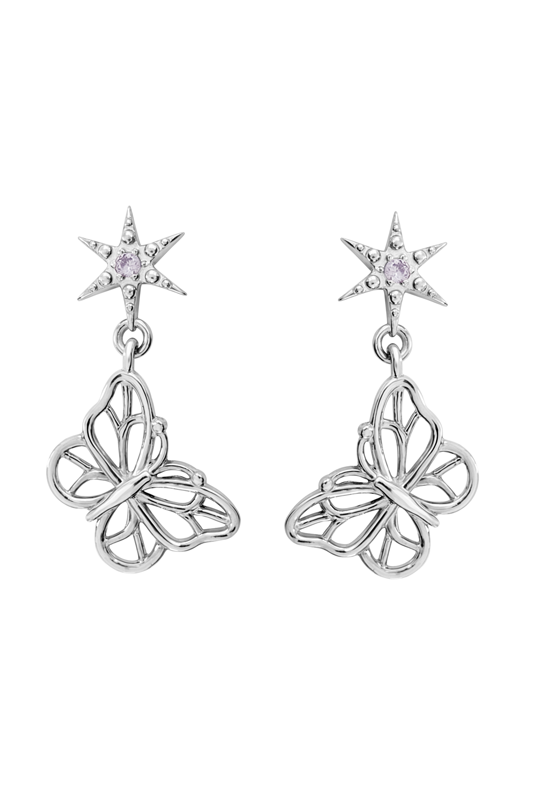 Aretes Plata 925 MIA Mariposa Y Estrella con Circonias