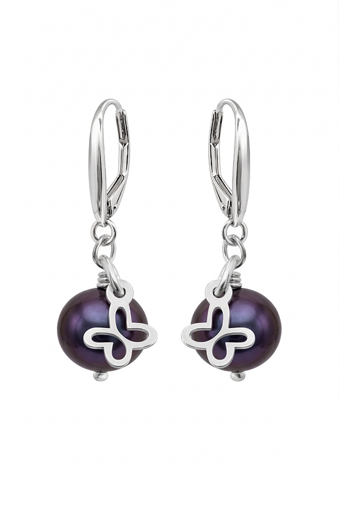 Aretes Plata 925 Mini Mariposa Mariposa con Perla Morada