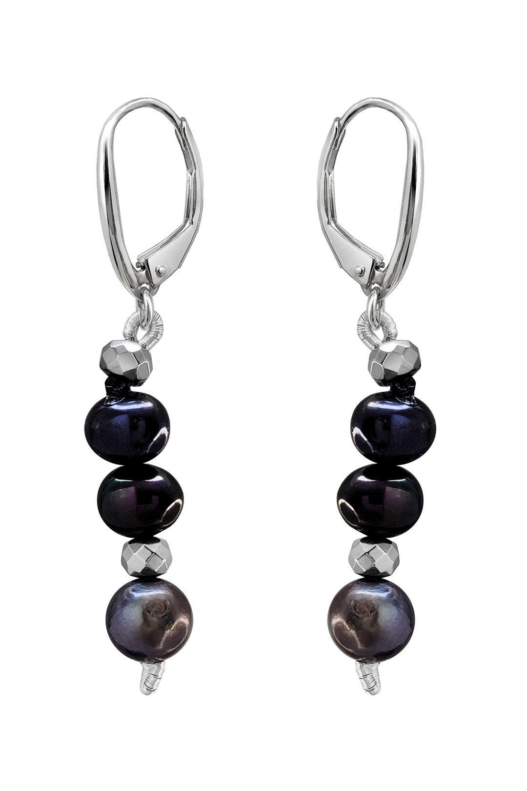 Aretes Plata 925 Perlas 2026 Perlas Moradas con Hematita Plata