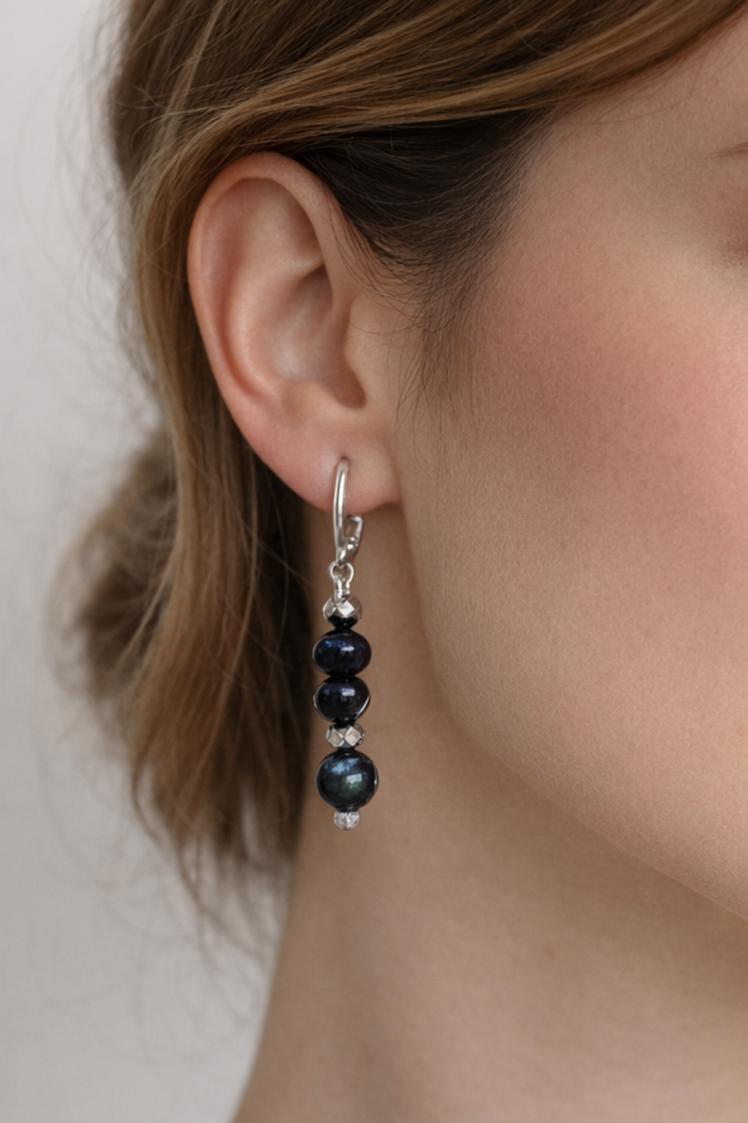 Aretes Plata 925 Perlas 2026 Perlas Moradas con Hematita Plata