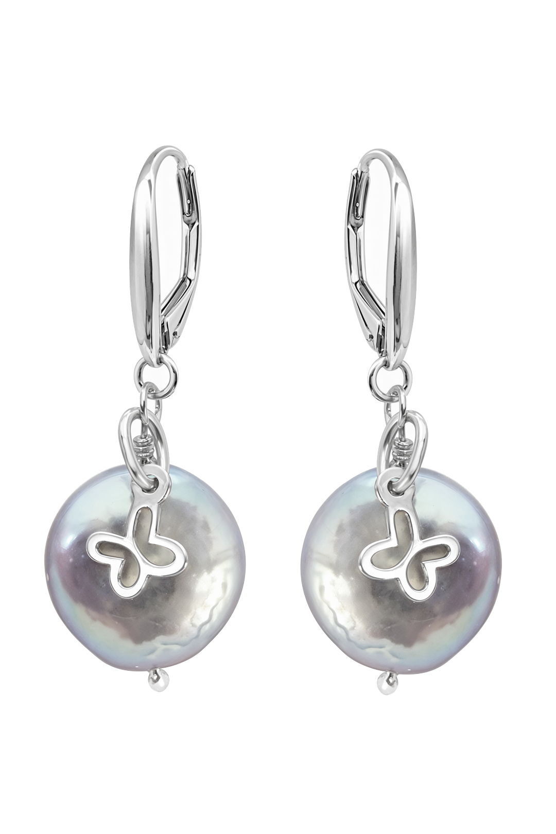 Aretes Plata 925 Mini Mariposa Mariposa con Perla Coin Gris