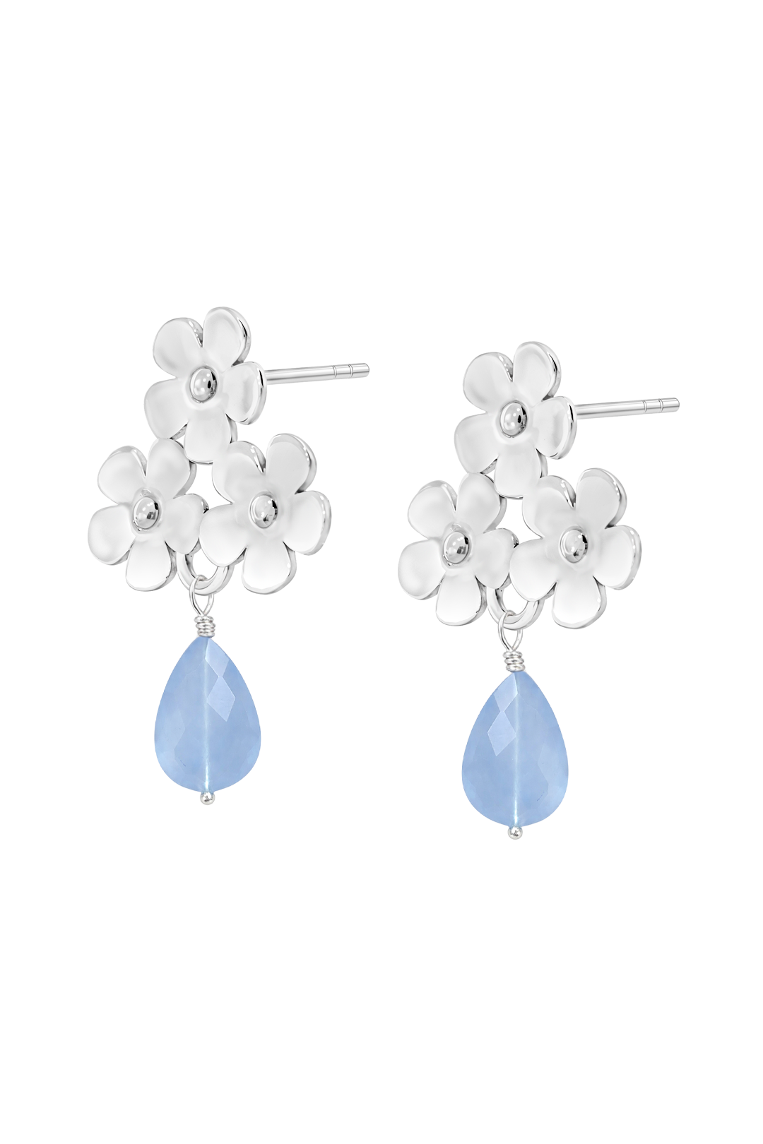 Broqueles Plata 925 Linda 3 Flores con Cuarzo Azul - Tanya Moss