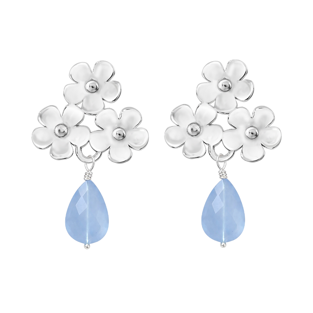 Broqueles Plata 925 Linda 3 Flores con Cuarzo Azul - Tanya Moss