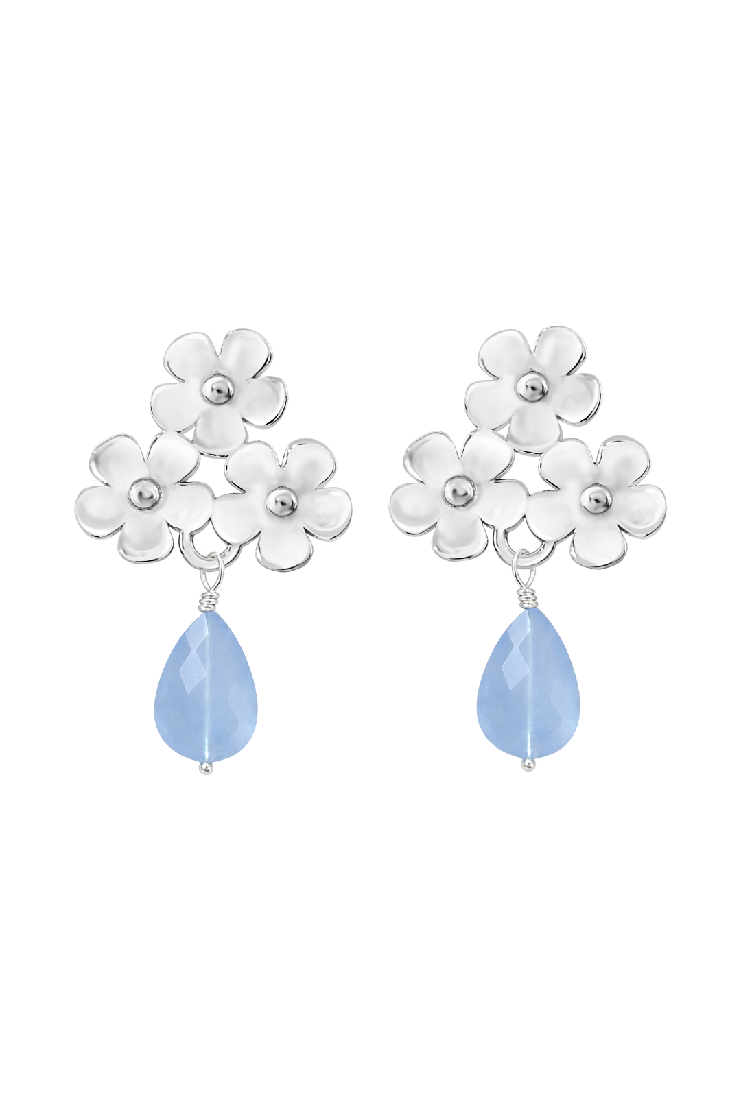 Broqueles Plata 925 Linda 3 Flores con Cuarzo Azul - Tanya Moss