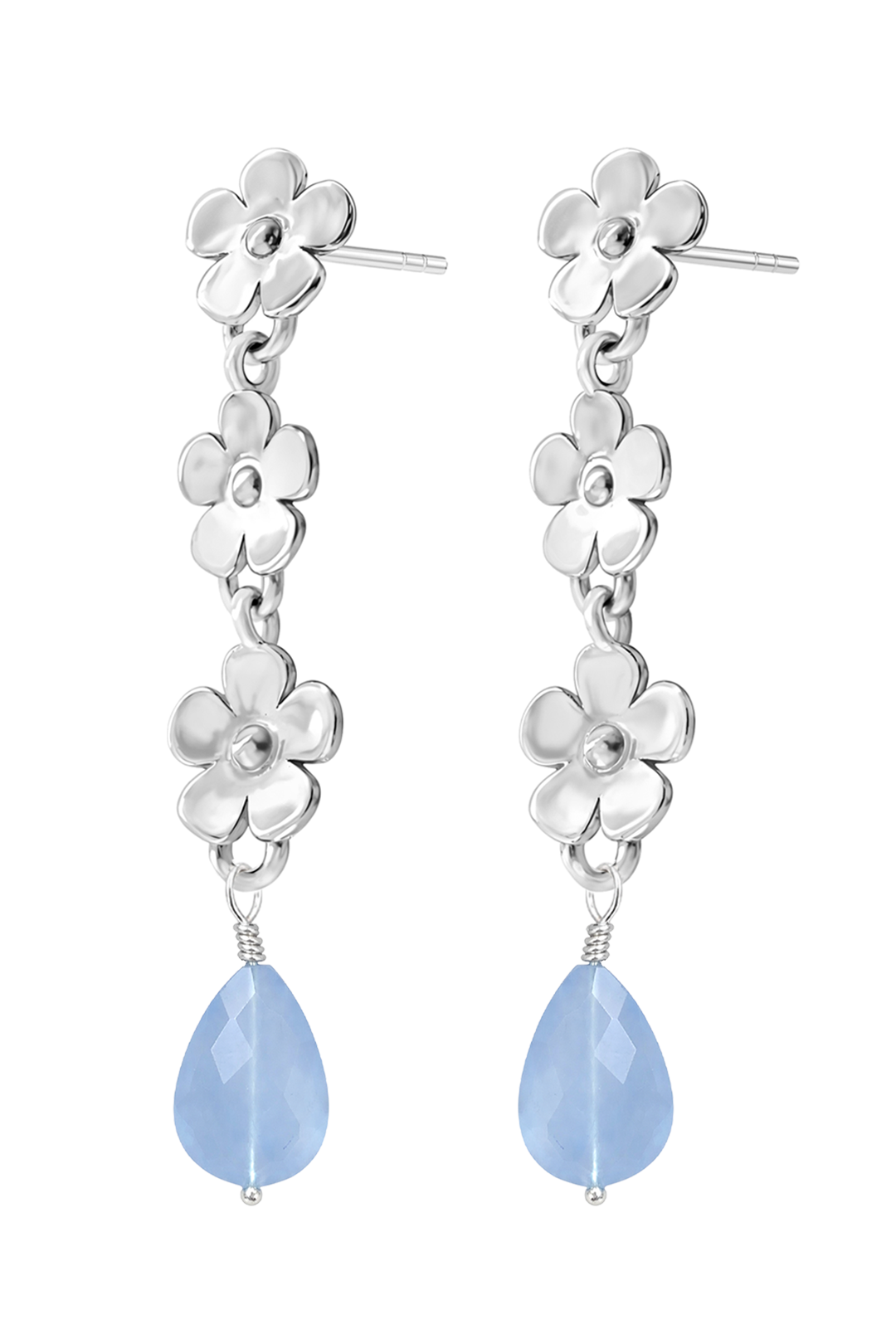 Aretes Plata 925 Linda 3 Flores con Cuarzo Azul - Tanya Moss