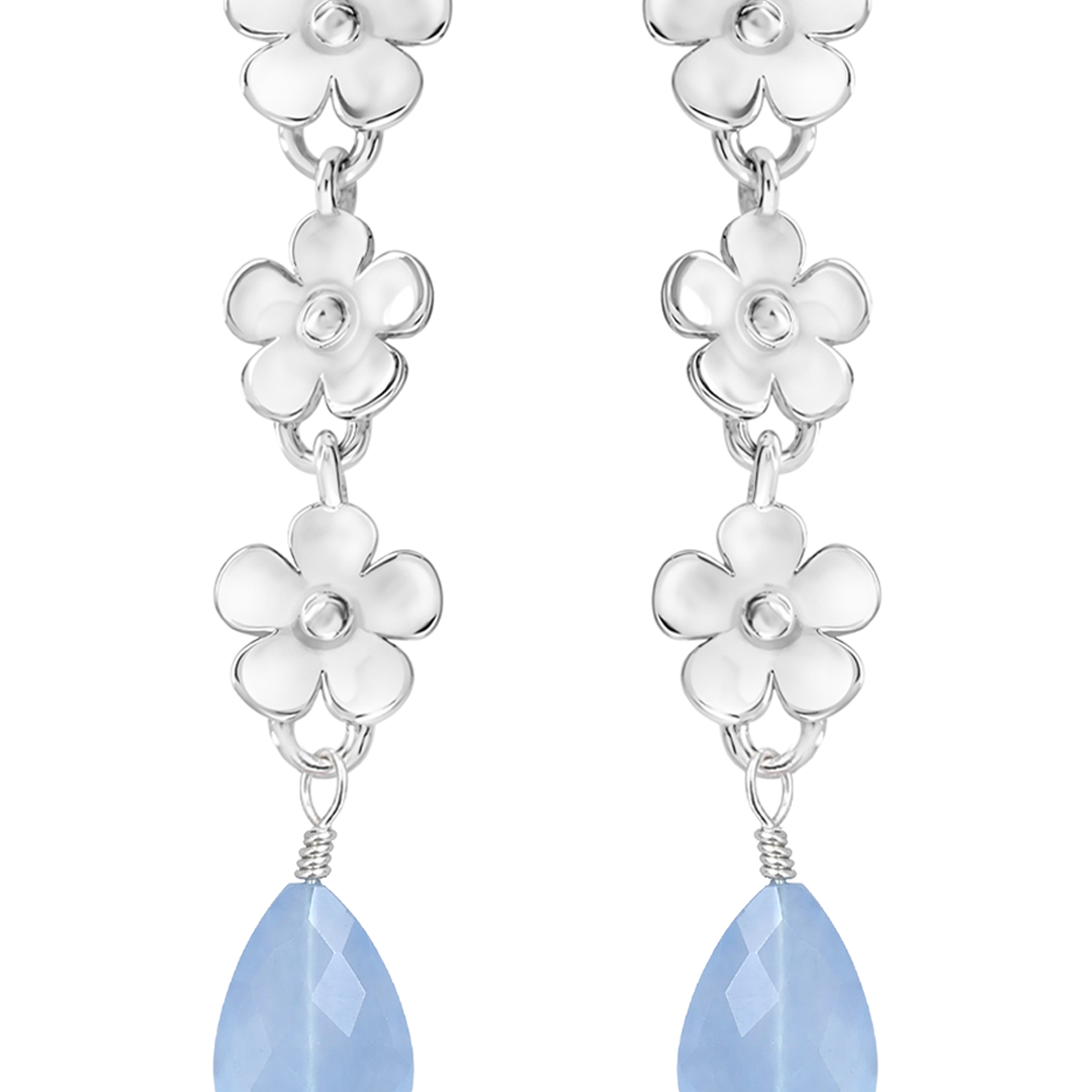 Aretes Plata 925 Linda 3 Flores con Cuarzo Azul - Tanya Moss