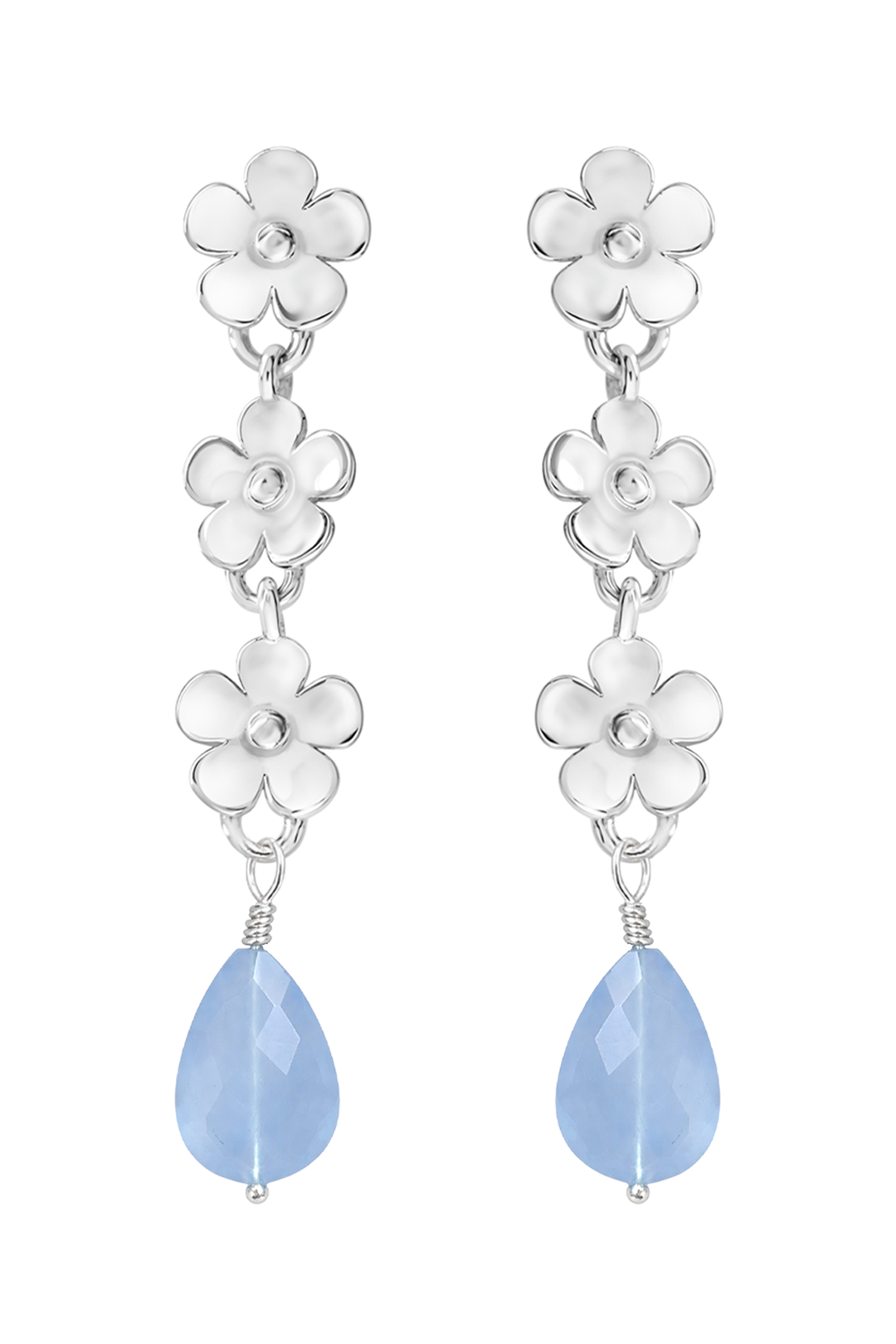 Aretes Plata 925 Linda 3 Flores con Cuarzo Azul - Tanya Moss