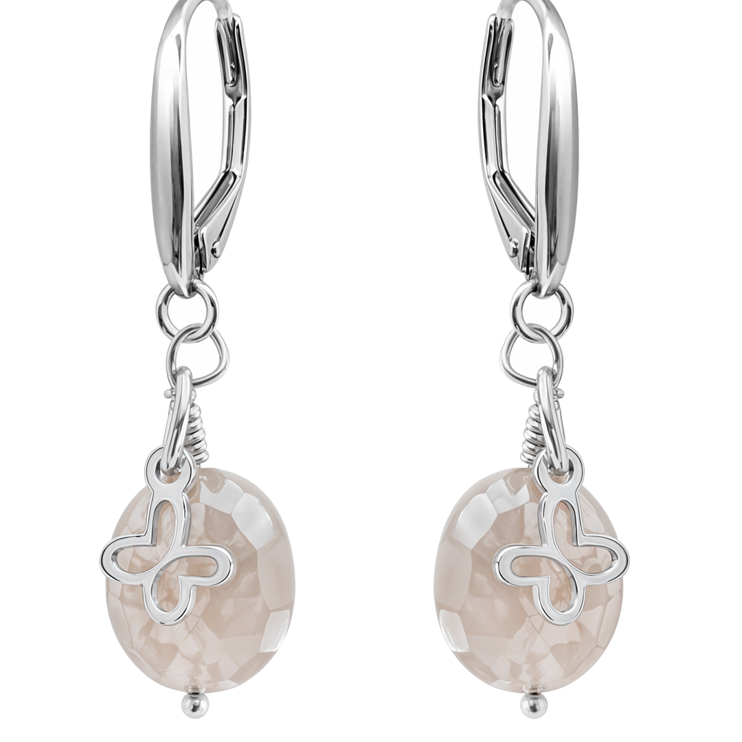 Aretes Plata 925 Mini Mariposa Mariposa con Piedra Luna Durazno