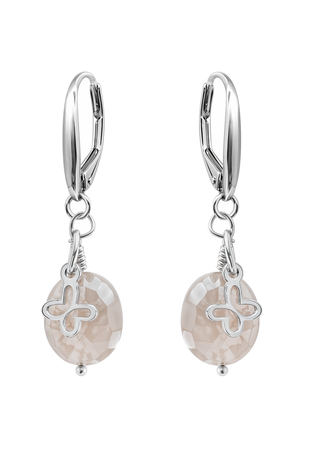 Aretes Plata 925 Mini Mariposa Mariposa con Piedra Luna Durazno - Tanya Moss