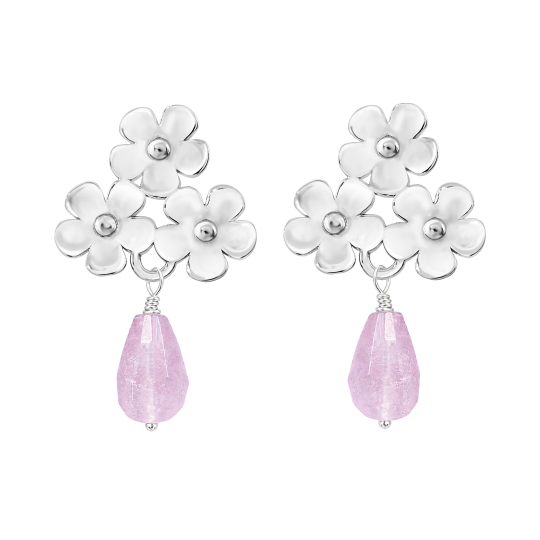 Broqueles Plata 925 Linda 3 Flores con Amatista - Tanya Moss
