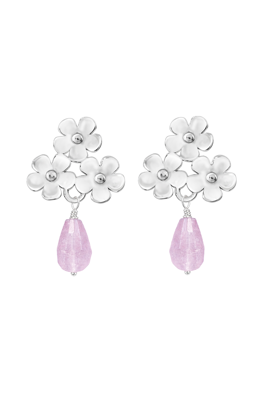 Broqueles Plata 925 Linda 3 Flores con Amatista - Tanya Moss