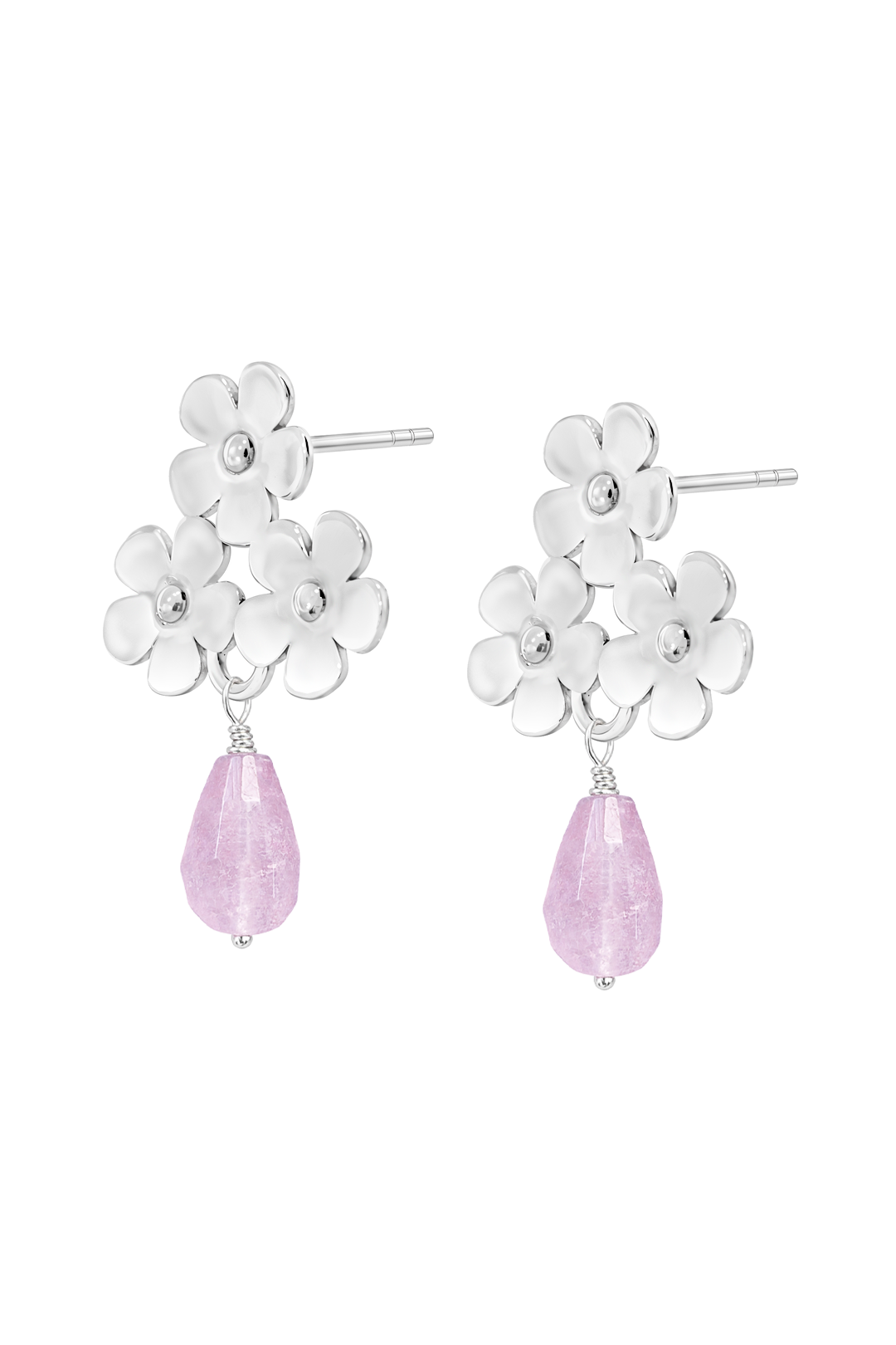 Broqueles Plata 925 Linda 3 Flores con Amatista - Tanya Moss